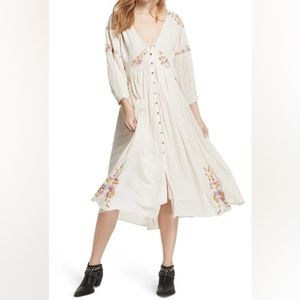 Free People Cream Embroidered Dress